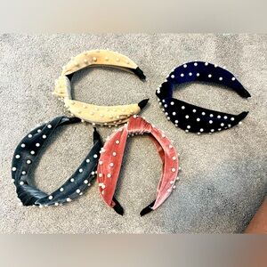 4 JET PEARL VELVET KNOTTED HEADBANDs